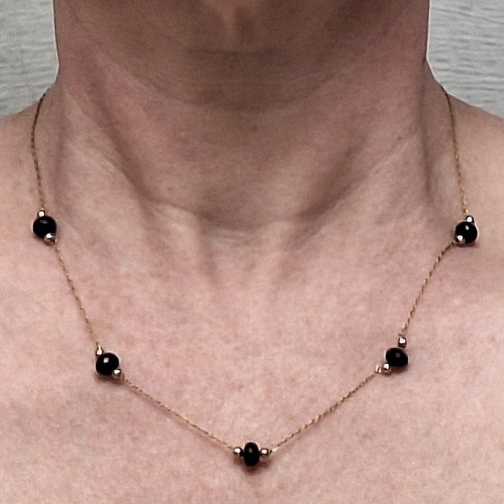 14K | Black Faceted Bead Necklace